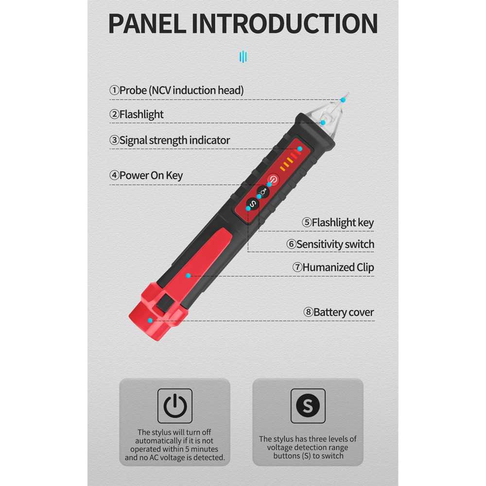 ANENG Tester Non Contact AC Voltage Alert Detector 12V-1000V - VD802