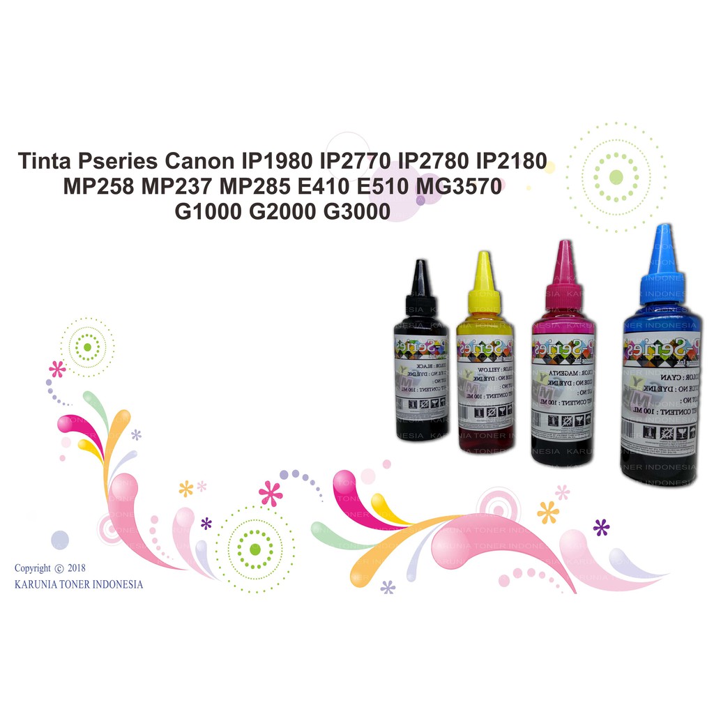 Tinta Pseries Canon IP1980 IP2770 IP2780 IP2180 MP258 MP237 MP285 E410 E510 MG3570 G1000 G2000 G3000