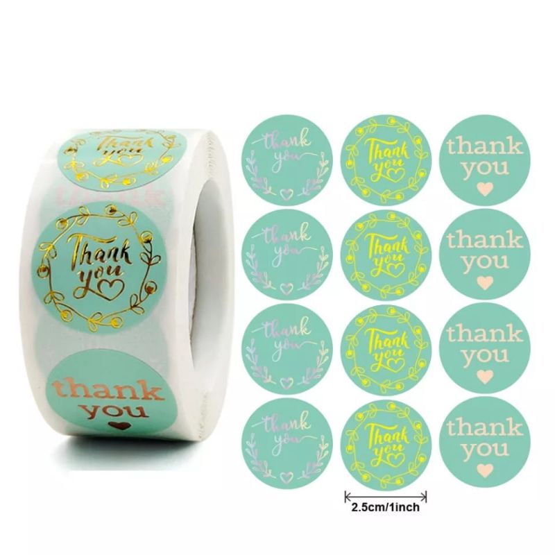 500pcs (1roll), 2.5cm (1inch) Cute Thank You Stiker Pastel Colour Label OL Shop multiple designs in 1 roll