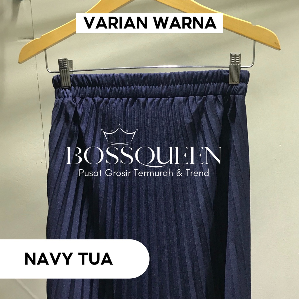 ROK PLISKET BAWAHAN PANJANG JUMBO/ROK. KERJA WANITA MUSIMAH TERMURAH TERLARIS-Biru dongker