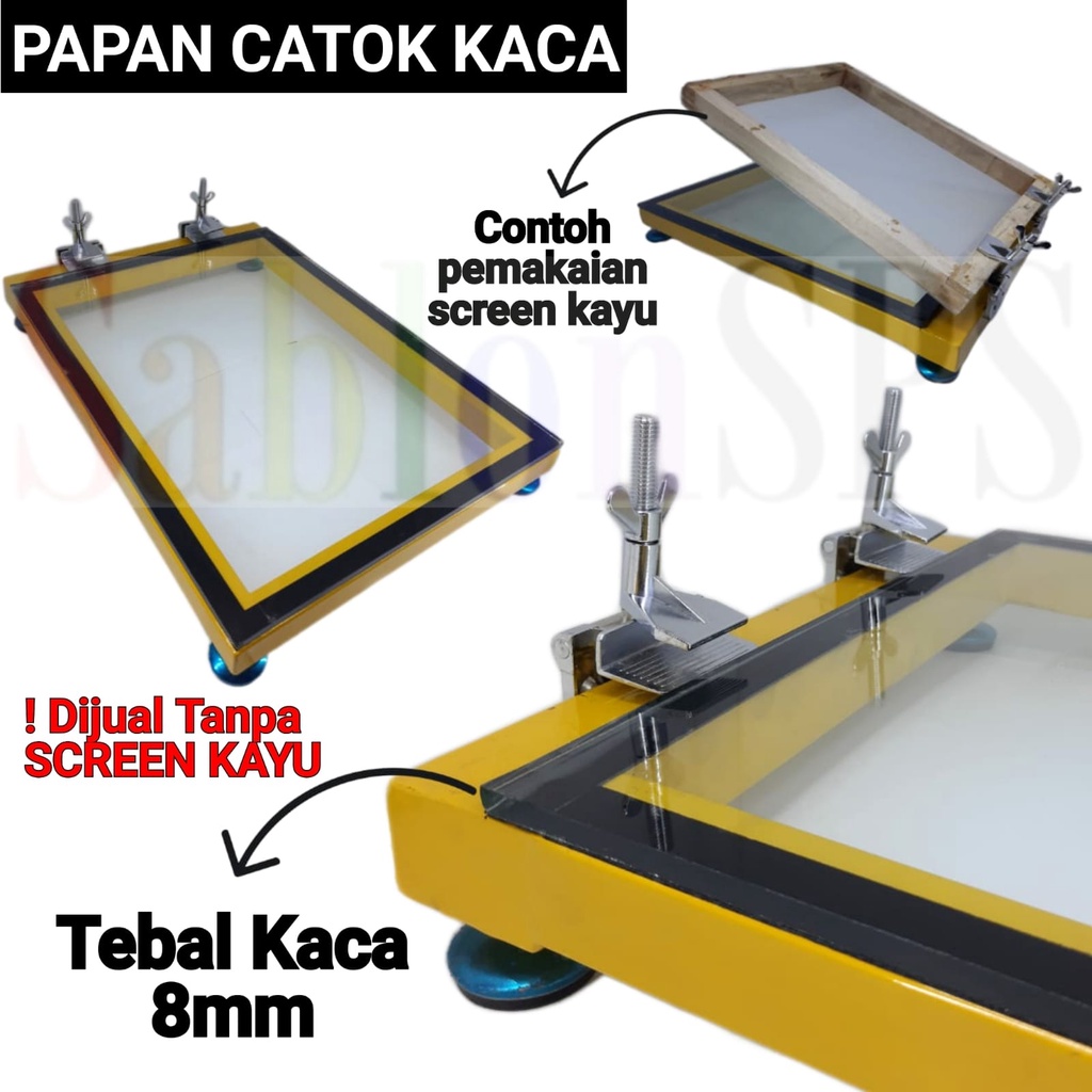 MEJA SABLON PORTABLE BAHAN BESI KACA CATOK ENGSEL