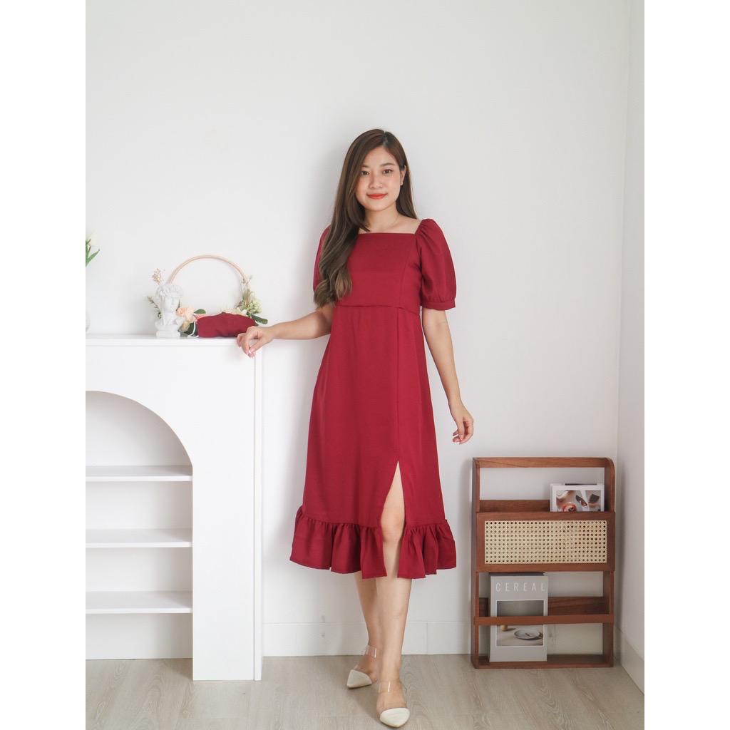 Toply shop Dres Monic  slit wanita party  Dres korea vintage bodycon