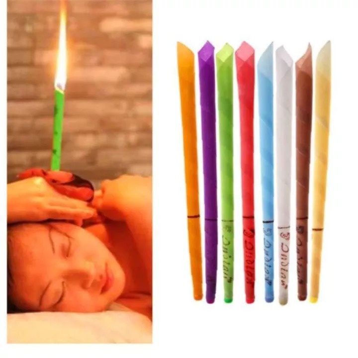 Sepasang Lilin Kesehatan Pembersih Kotoran Telinga - Ear Candle Indian Aromatherapy Lilin Terapi Pembersih Telinga Bentuk Kerucut Multi Warna