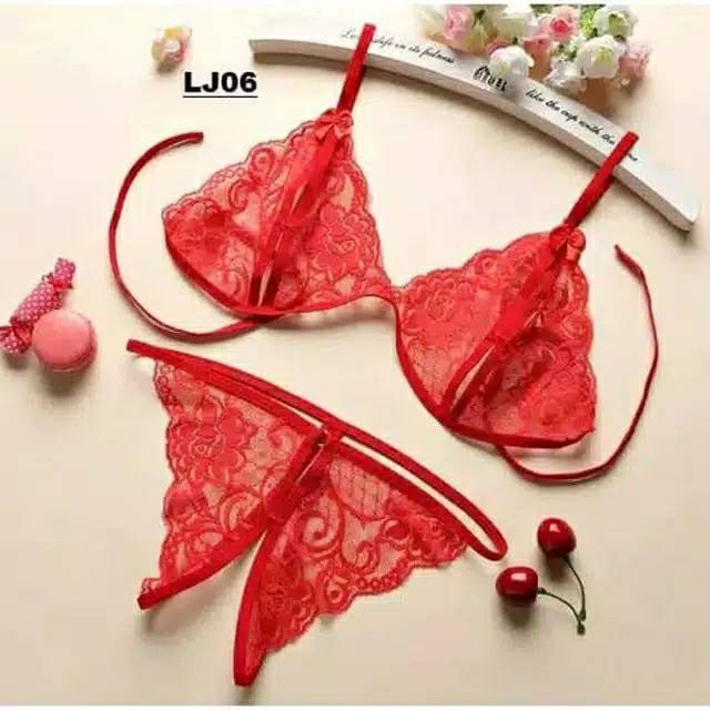 set G string celana dalam wanita bra + g string open croths