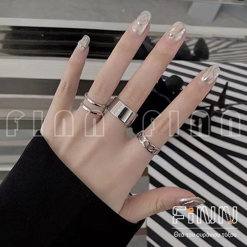 Cincin Set 3 in 1 Ivonette Cincin Fashion 3Pcs Cincin Silver Gaya Punk Aesthetic Cincin Pria keren Untuk Wanita Ring Jewelry