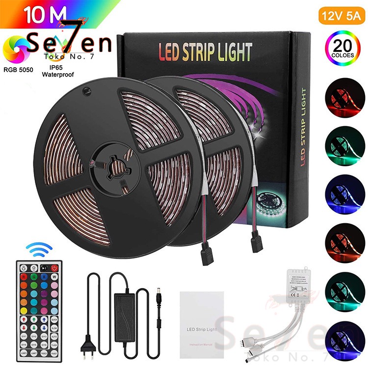 54D Led Strip RGB 5050 IP65 12V Remote 10M 2 Cabang Lengkap