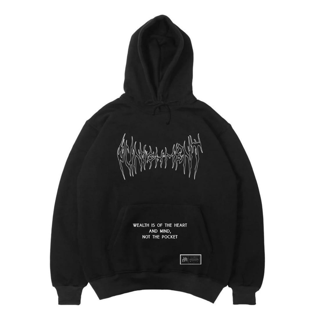 HOODIE PRIA WANITA BLACK ORIGINAL DISTRO METAL BLACK PUNISHMENT MURAH JAKET JUMPER HOODIE HITAM OBLONG DISTRO HOODIE