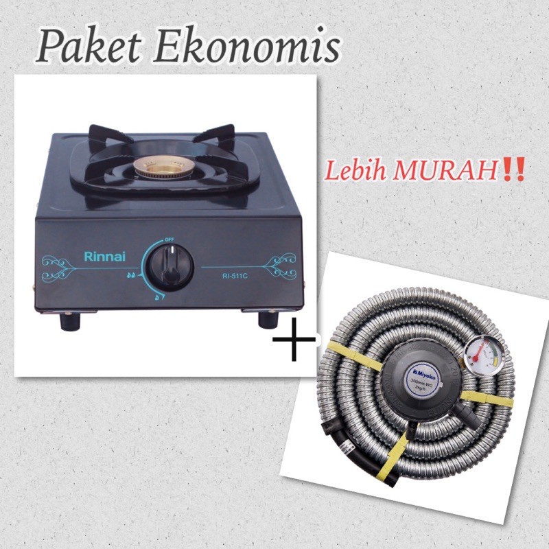 Kompor Gas 1 Tungku Rinnai 511C Bonus Selang Gas + Regulator MIYAKO