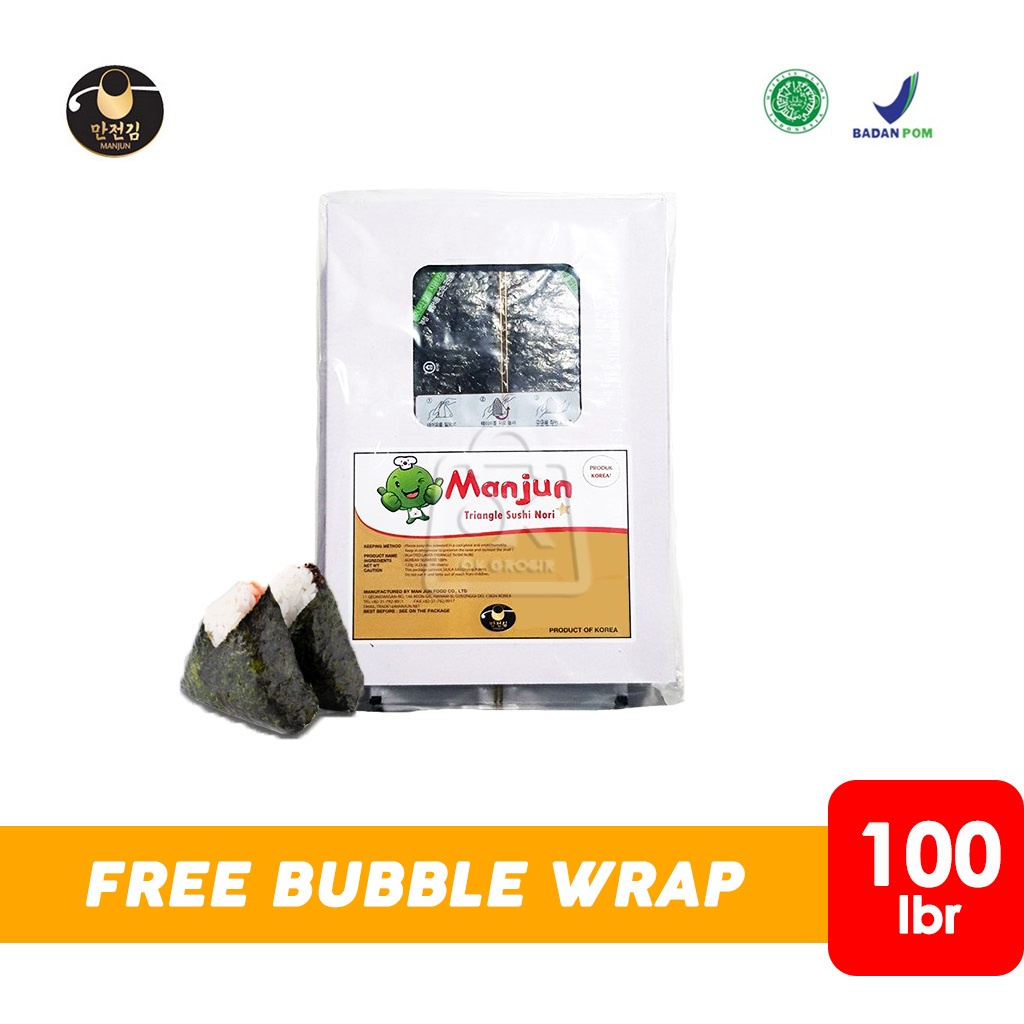 

Nori Onigiri Wrapper MANJUN / Rumput Laut Nasi Kepal Triangle Sushi Nori (1 pack isi 100lbr)