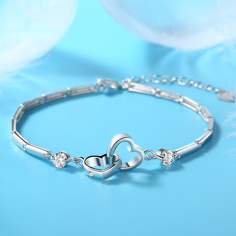 Gelang Desain Hati Ganda Bahan Stainless Steel Untuk Aksesoris