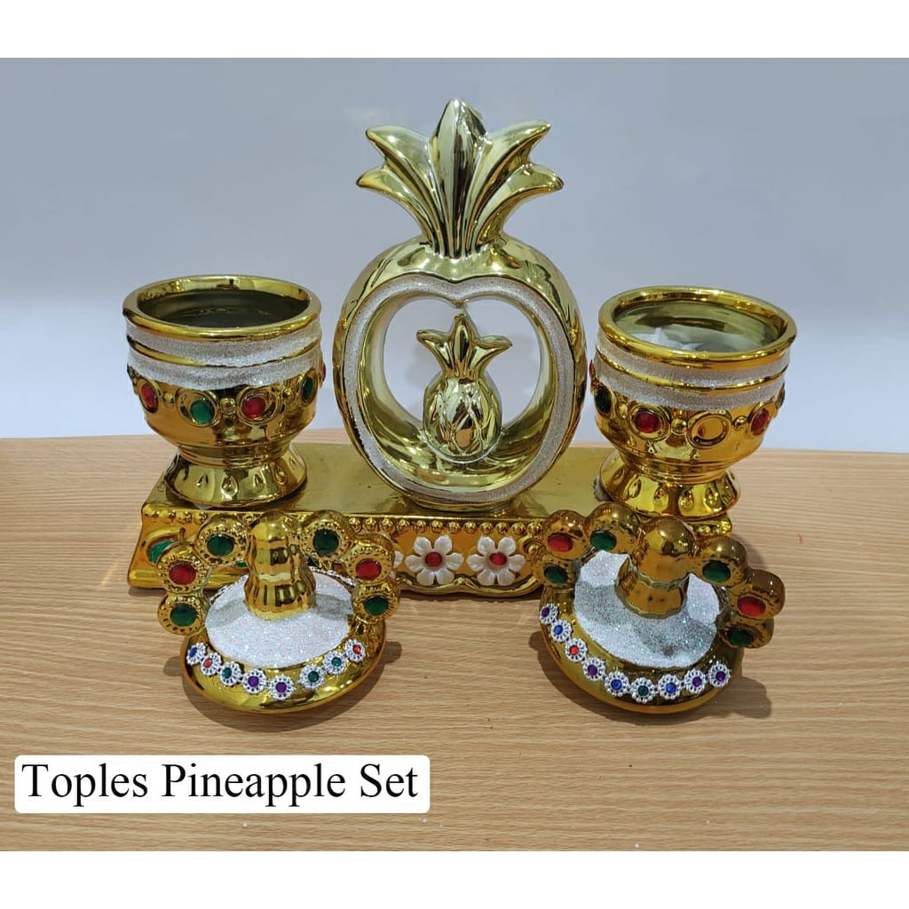 Pajangan Keramik Model Toples Pineapple Gold