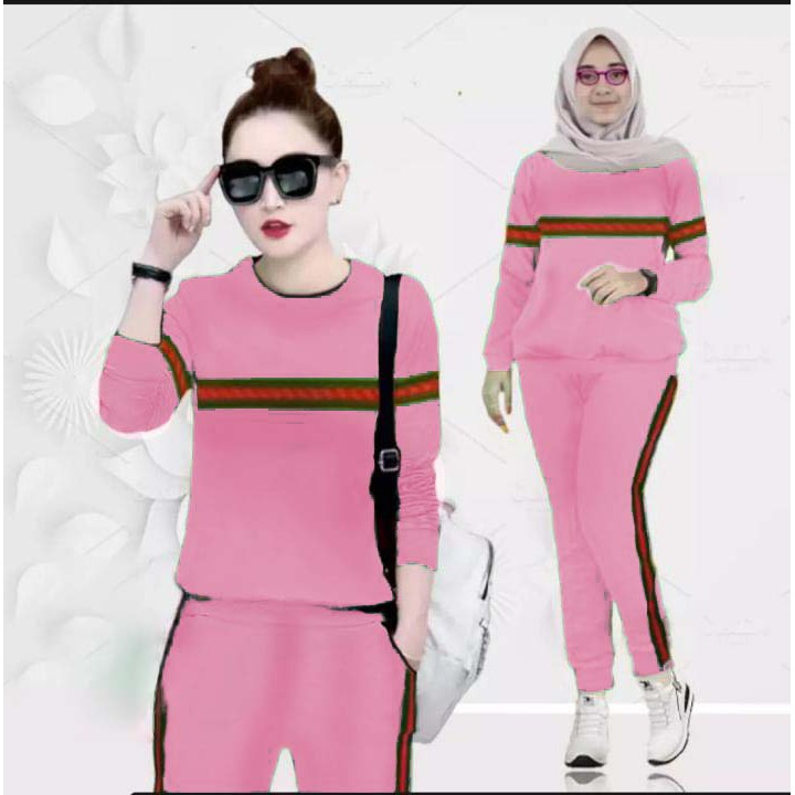 LVB Setelan Training Wanita Garis/Track Suit Wanita/Setelan Olahraga Wanita  uk.L-XL-XXL-3XL / LAVEBEL