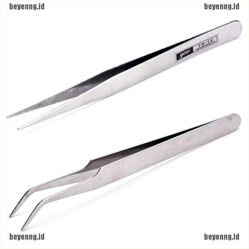 Bey 2pcs Pinset Stainless Steel Untuk Mengambil Bulu Mata Palsu / Nail Art