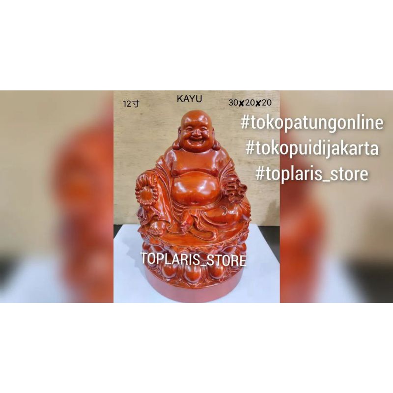 Patung Budha Maitreya Duduk Kayu