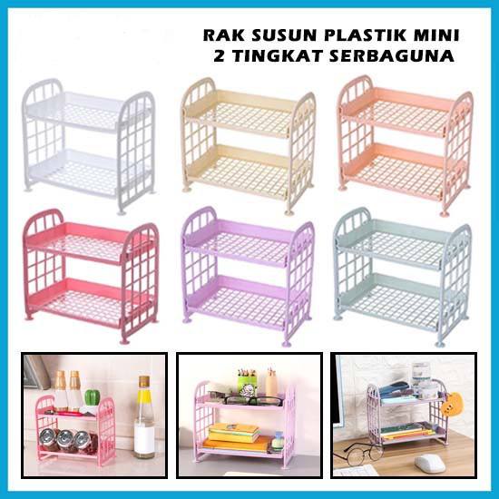 Rak Susun Mini 2 Tingkat Tempat Penyimpanan Kosmetik Bumbu Dapur Peralatan Kamar Mandi Multifungsi