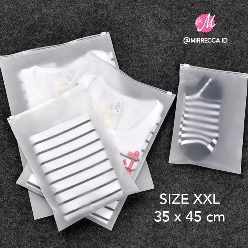 (35x45cm) WHITE DOFF PLASTIC ZIPPER STORAGE BAG ORGANIZER KANTONG