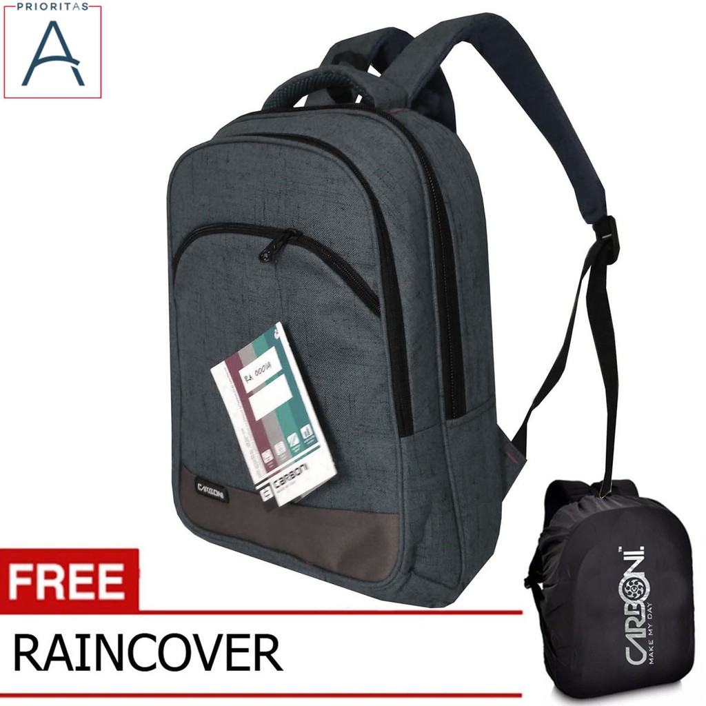 Carboni Tas Ransel Laptop 17 Inchi RA00014 Polyester Serat Sintetis Original - Grey + Raincover