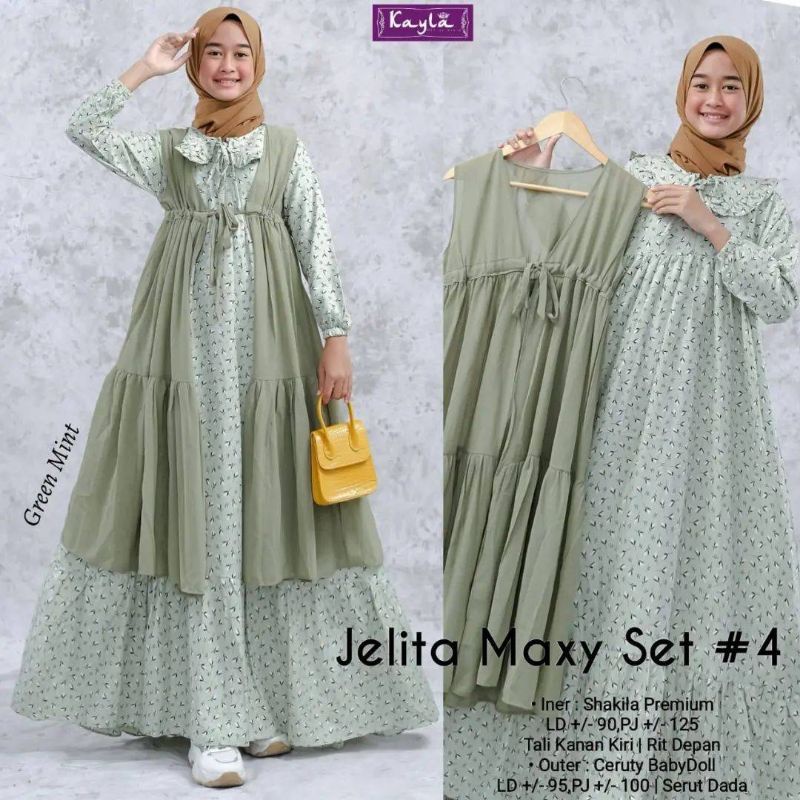 Cod Jelita Maxy Kids/gamis lebaran/dress pesta/gamis motif bunga/busana muslim anak usia 9 10 11 12 