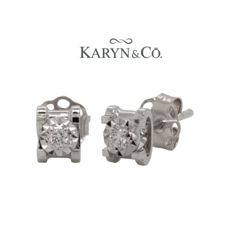 Tindik berlian wanita model cartier solitaire illution rangka emas putih