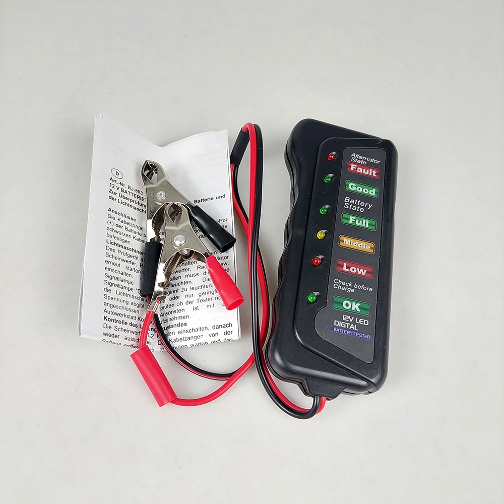 Tester Aki Dinamo Alternator 12V - Alat Cek Aki Baterai Digital 12V 6 LED