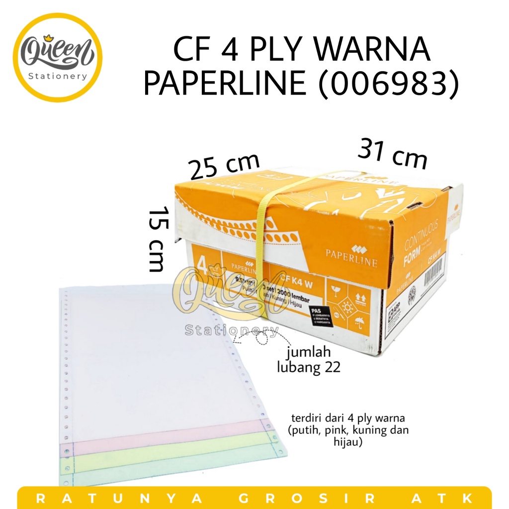 

1 BOX CF 4 PLY WARNA PAPERLINE / CONTINUOUS FORM / KERTAS KASIR / KERTAS NOTA (006983)
