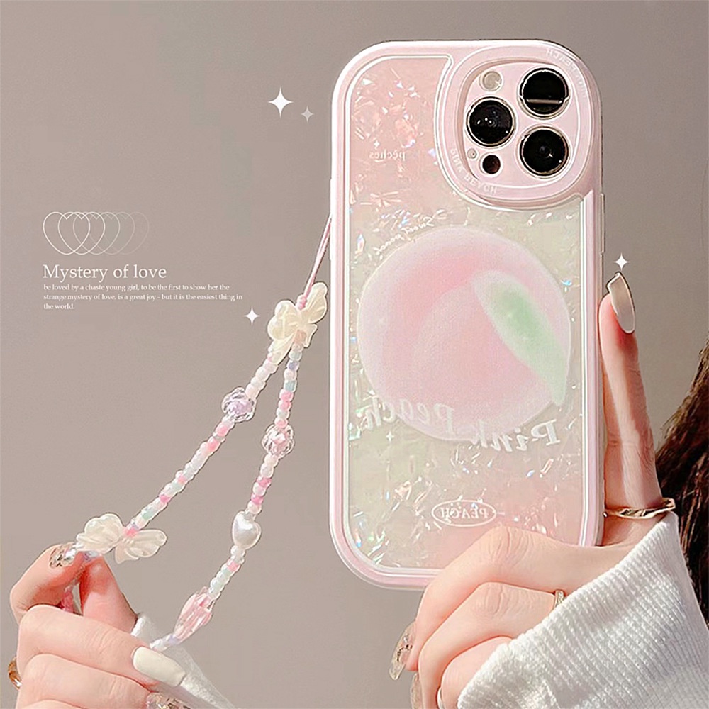 Case Pelindung Warna Pink Peach Dengan Rantai Ikatan Simpul Untuk Iphone 11 8 7 Plus SE2 XS XR 12 13 Mini PRO MAX