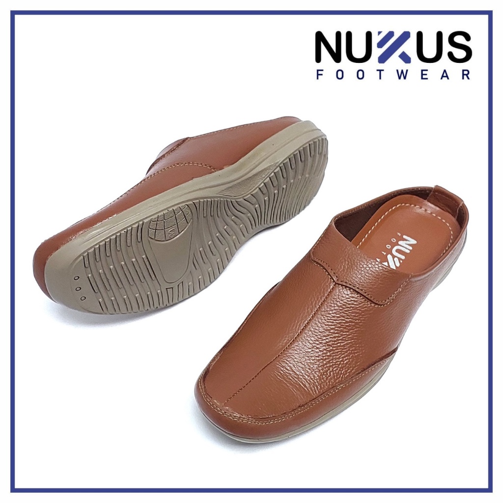 Nukus Sepatu Sendal Slop Pria Kulit Selop Bustong Coklat Tan - SL KS