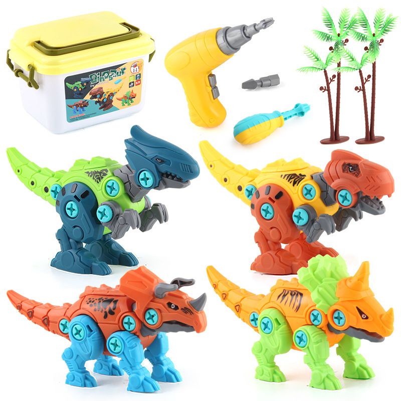 Dinosaurus Terpisah Untuk Mengambil Mainan Anak Dengan Kotak Penyimpanan Elektrik DIY Build Set Drill