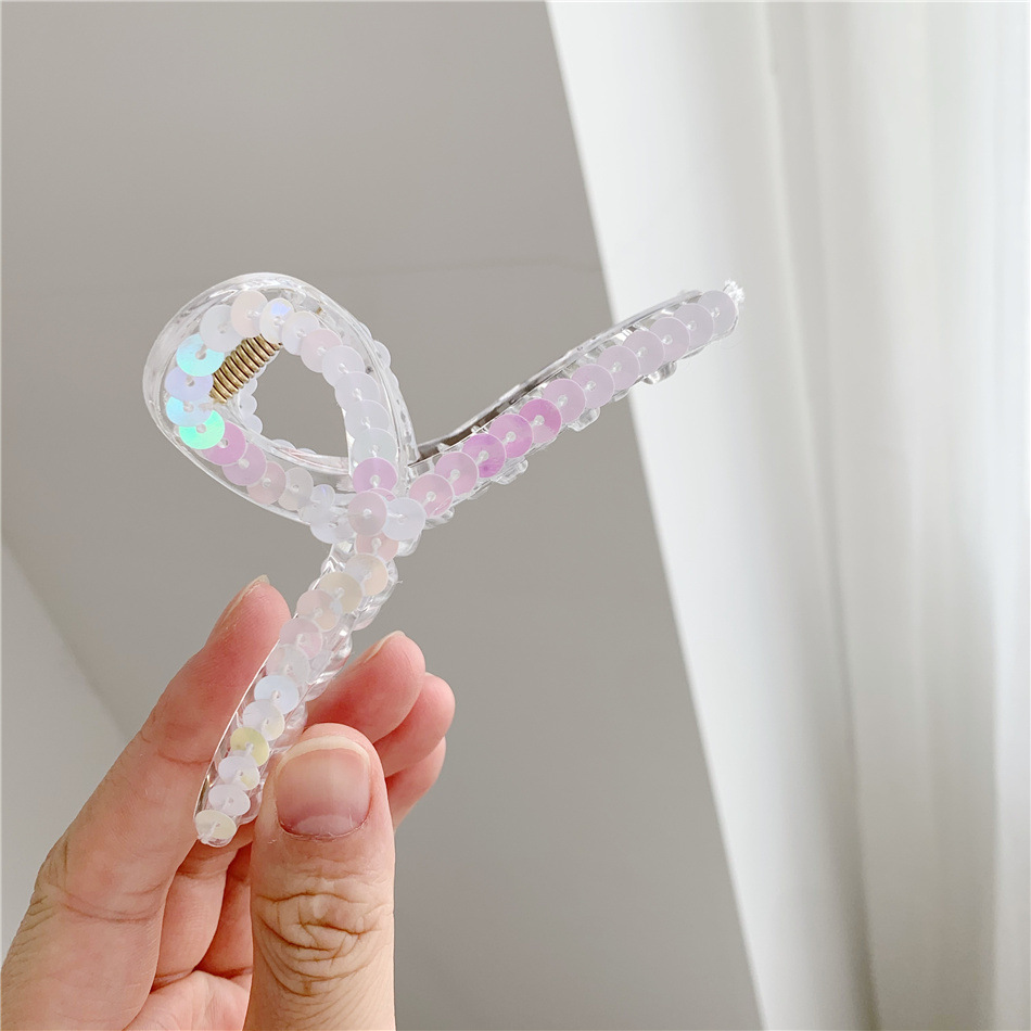 Kami Bunga Musim Panas Fashion Bersinar Sequin Acrylic Hair Claw Clip Untuk Wanita Perempuan Korea Besar Warna-Warni Resin Jepit Rambut Ponytail Holder Hair Clamp Aksesoris