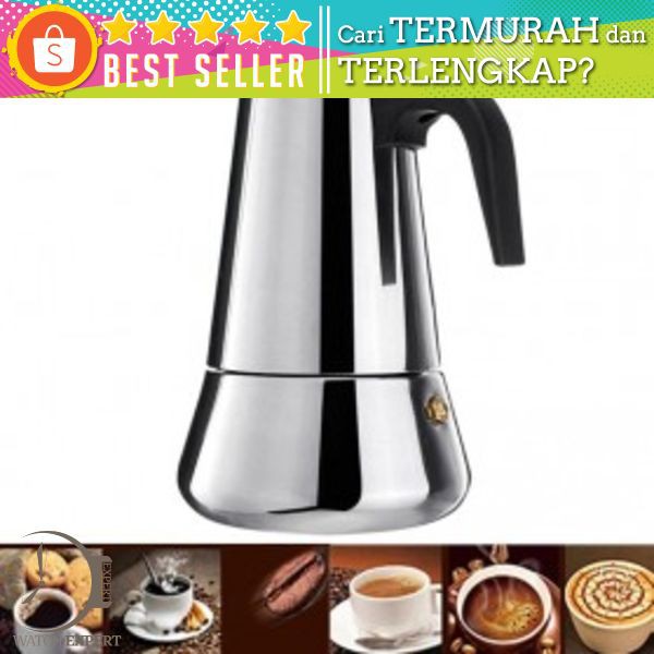 OneTwoCups Espresso Coffee Maker Moka Pot Teko Stovetop Filter 300ml 6 Cup - Z21 - Silver