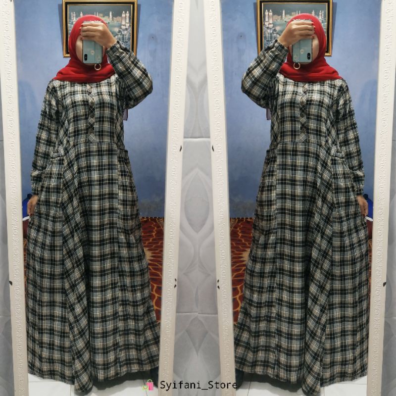 Gamis Tartan Flanel / Gamis Kotak-Kotak Kecil Flanel