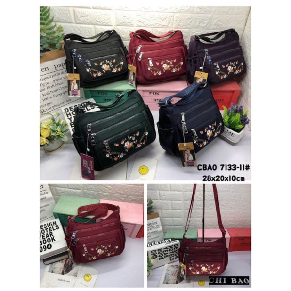 Chibao Tas Selempang Sandang Wanita Original Import Parasut Bordir Bunga 7133 B