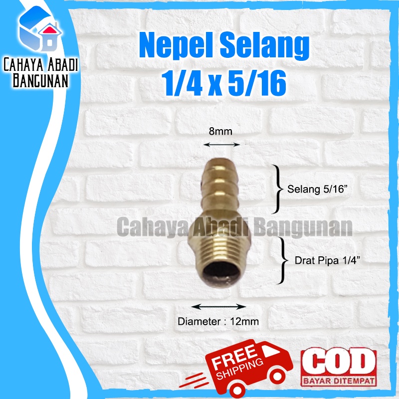 Nepel Selang 1/4 x 5/16 Inch Drat Luar Kuningan Sambungan Hose