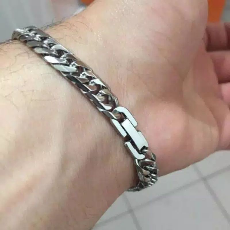 GELANG RANTAI TITANIUM SILVER STAINLESS STEEL 316L FASHION PRIA WANITA