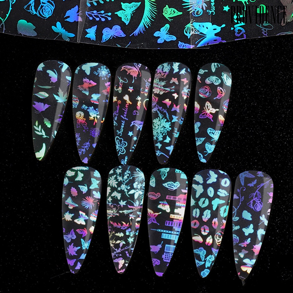 Providence 10Pcs/Set Nail Sticker 3D Gradient Shiny Laser Butterfly Shape Colorful Nail Decals for Salon