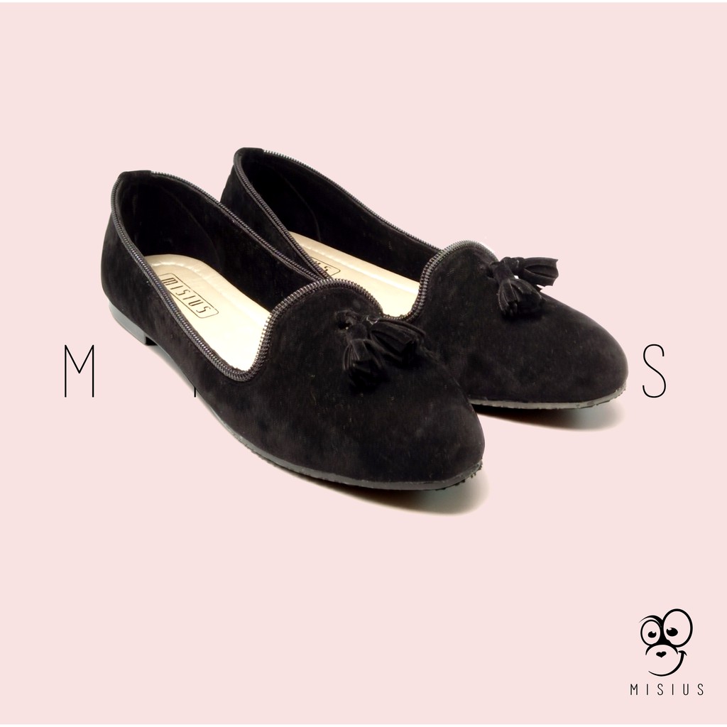 Misius -  sepatu wanita TASSEL sepatu murah wanita Flatshoes  - Hitam