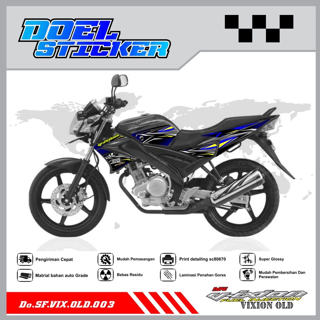 STICKER STRIPING VIXION OLD LAMA - STICKER STRIPING VIXION OLD LAMA 2008-2012 VARIASI HOLOGRAM/PELANGI , CROME DOEL 003