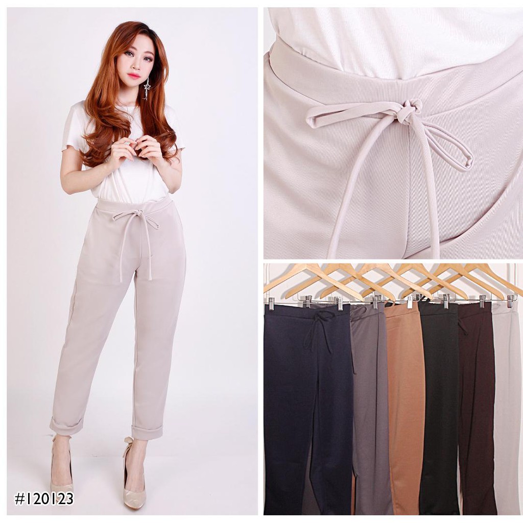  Celana  panjang  Highwaist wanita  polos bahan halus scuba 