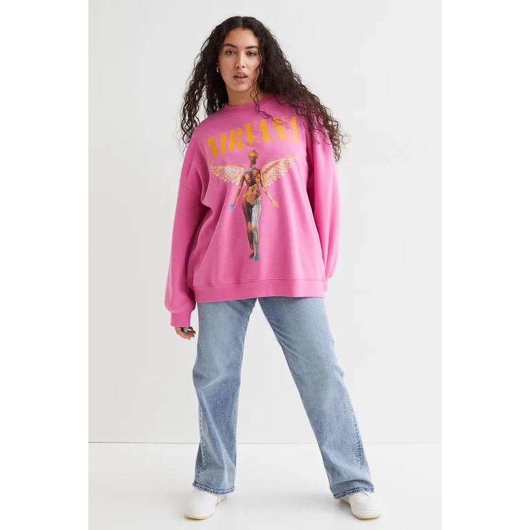 Crewneck H&amp;M Nirvana Pink Wanita Pria Sweater HnM Nirvana Pink