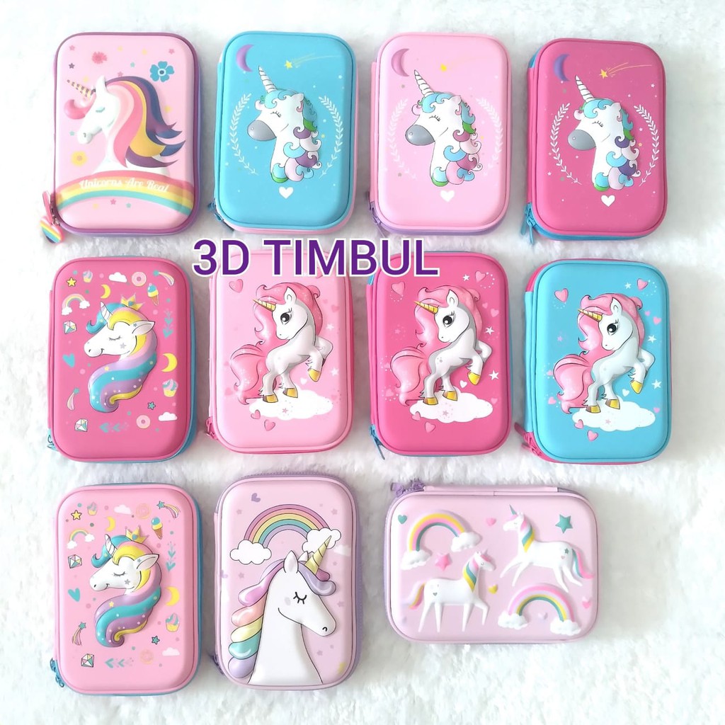 Tempat pensil unicorn kotak pensil pensil case hardtop 3D unicorn lucu