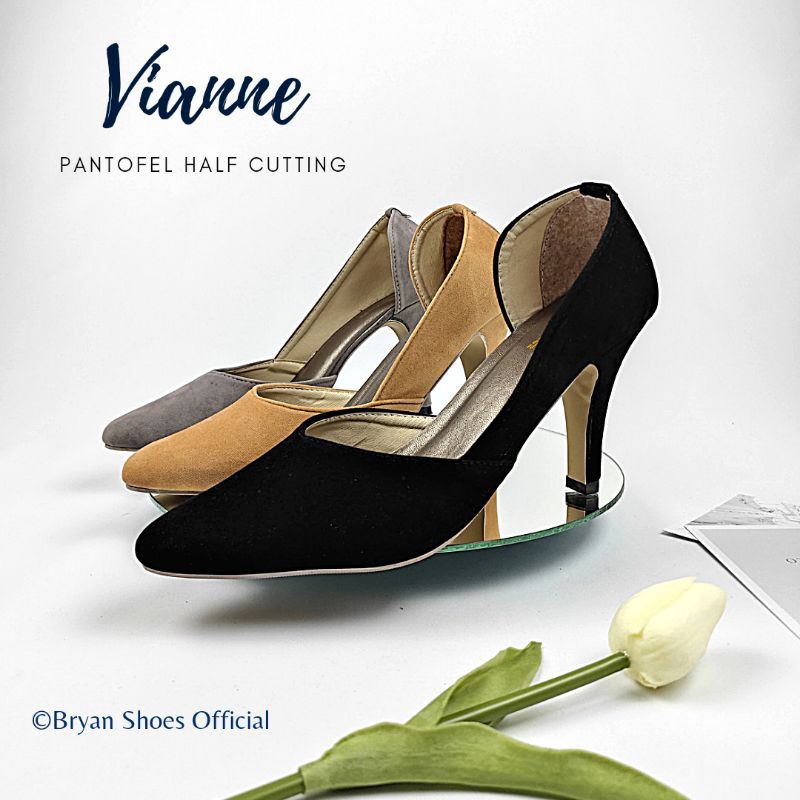 Bryan Vianne Suede Pantofel Heels 5cm 9cm Half Cutting Formal Kantor Polos Bigsize Oversize Jumbo 36-43