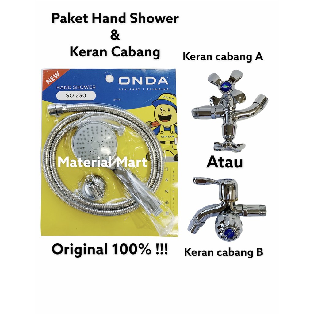 Paket Hand Shower Onda Cabang | Hand Shower Mandi | Keran Cabang Double | Material Mart