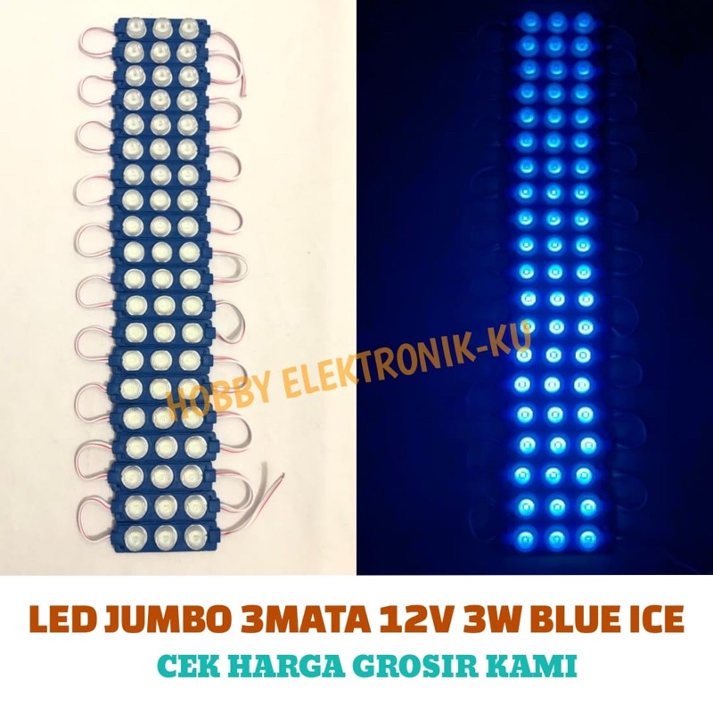 LAMPU LED JUMBO 3MATA 12V 3W BLUE ICE (PEMBELIAN MINIMAL 10PCS)