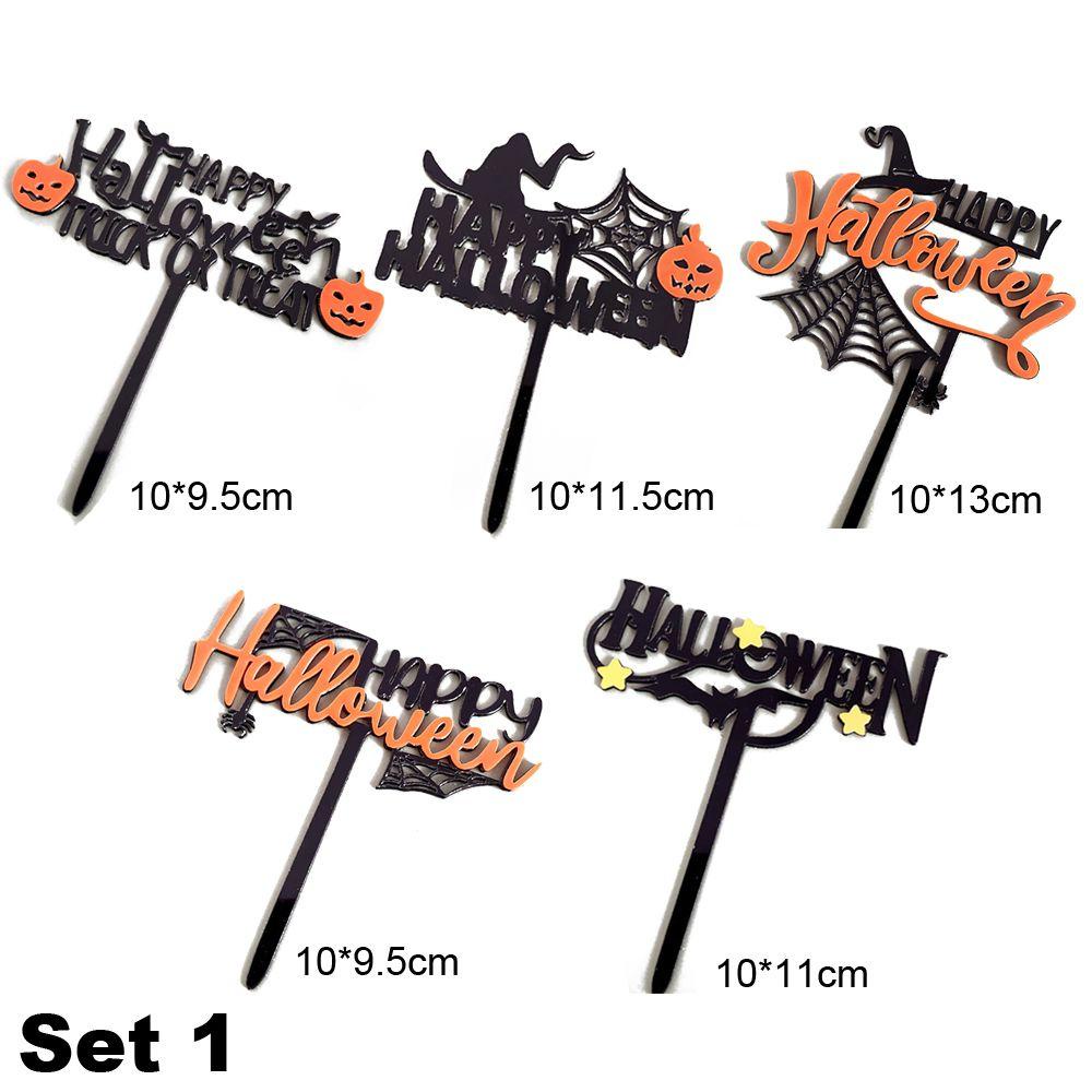 Top 5PCS Hiasan Kue Halloween DIY Aksesoris Labu Penyihir Festival Dekoratif Penyisipan Kartu