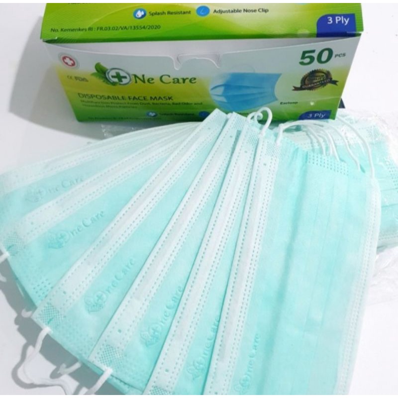 MASKER MEDIS EARLOOP ONE CARE HIJAU ORIGINAL 1 BOX ISI 50 PCS