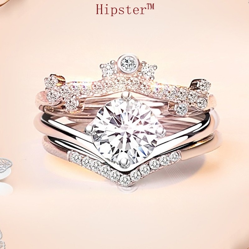 New Personalized Fashion Creative Twin Crown Inlaid Diamond Ring