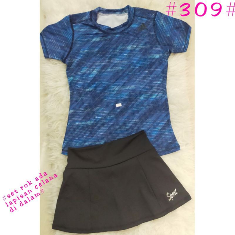 Setelan Baju Senam ADIDAS Sport Rok bahan Spandex Import