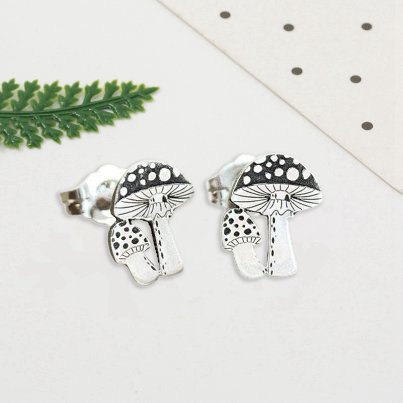 Fancyqube Anting Stud Bentuk Jamur Hutan Warna Silver Gaya Bohemian