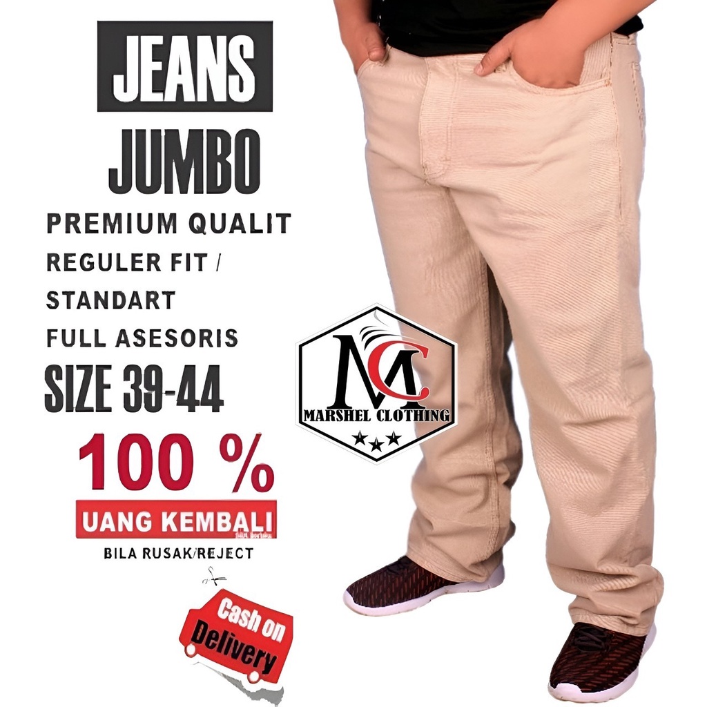 RCL - Celana Jeans Coklat Panjang Pria Reguler Jumbo Big Size Jens Cowok Standar Ukuran Besar 38 s/d 44