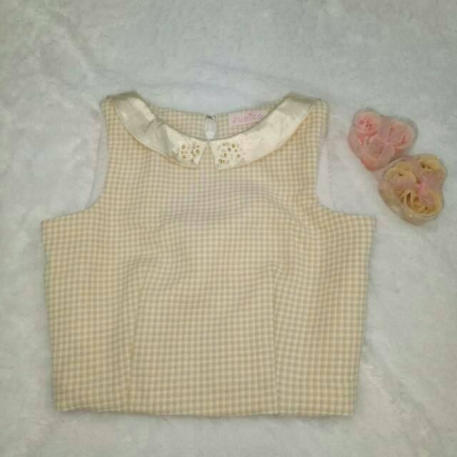crop top / collar top / gingham top / crop top import / crop tee